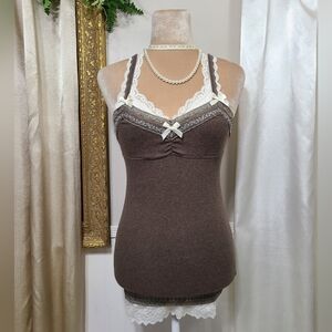 ♡ Y2K ♡ Abercrombie & Fitch Brown Lace Empire Waist Cami Tank Top